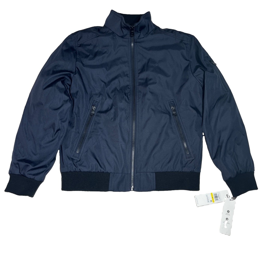 CALVIN KLEIN CM002578 Mens Size M Midweight Stand Collar Bomber Jacket Navy NEW